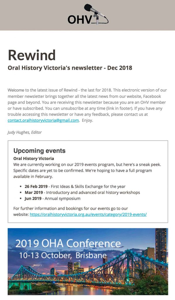 Excerpt from the December 2018 Rewind newsletter